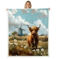 thumbnail image 1 of Erosebridal Cartoon Highland Cow Fleece Blanket 40x50, Rustic Windmill Farmhouse Sherpa Throw, Daisy Floral Home Decor, 1 of 7