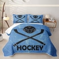thumbnail image 1 of Erosebridal Cartoon Hockey Helmet Quilt King for Boys Men, Crossed Stick Print King Coverlet Set, Blue, 3-Piece, 1 of 7