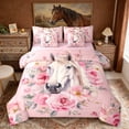 thumbnail image 1 of Erosebridal Cartoon Horse Twin Bedding Sets for Girls, Chic Pink Flower Floral Bedding Comforter Set, 1 of 6