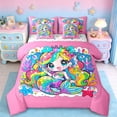 thumbnail image 1 of Erosebridal Cartoon Kawaii Mermaid 7 Pieces Bedding Comforter Set,Cute Rainbow Coral Starfish Full Bedding Set For Girly,Reversible, 1 of 7