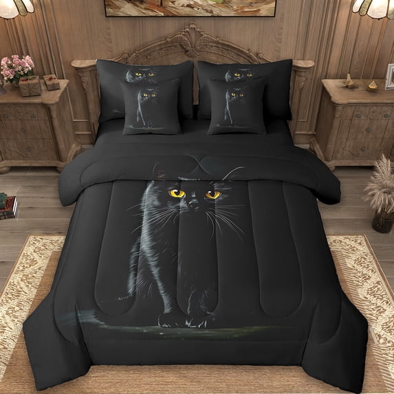 Erosebridal Cartoon Kitten Bedding King Size,Kawaii Cat Bed Set,Pet Animal Bedding Sets King Size,Microfiber Room Decoration Reversible,7pcs