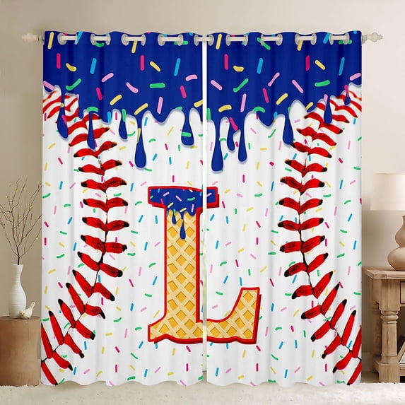 Erosebridal Cartoon L Letter Curtains Pack of 2 (42x84 Each), Boys Baseball Game Curtains Blackout