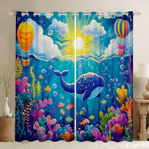 Erosebridal Cartoon Whale Curtains for Living Room,Ocean Animal 30%-50% Blackout Curtains Set of 2 (38x45),Curtains Pack of 2 (38x45),Marine Decor