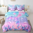 thumbnail image 1 of Erosebridal Cartoon Mermaid Bedding Twin Size, Pink Jellyfish Bed in a Bag Twin size, Ocean Coral Decor, Reversible, 1 of 5
