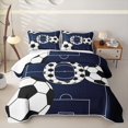 thumbnail image 1 of Erosebridal Cartoon Monogrammed O Bed Spread Queen for Boys Girls, Blue Honeycomb Soccer Queen Coverlet Set, 3-Piece, 1 of 7