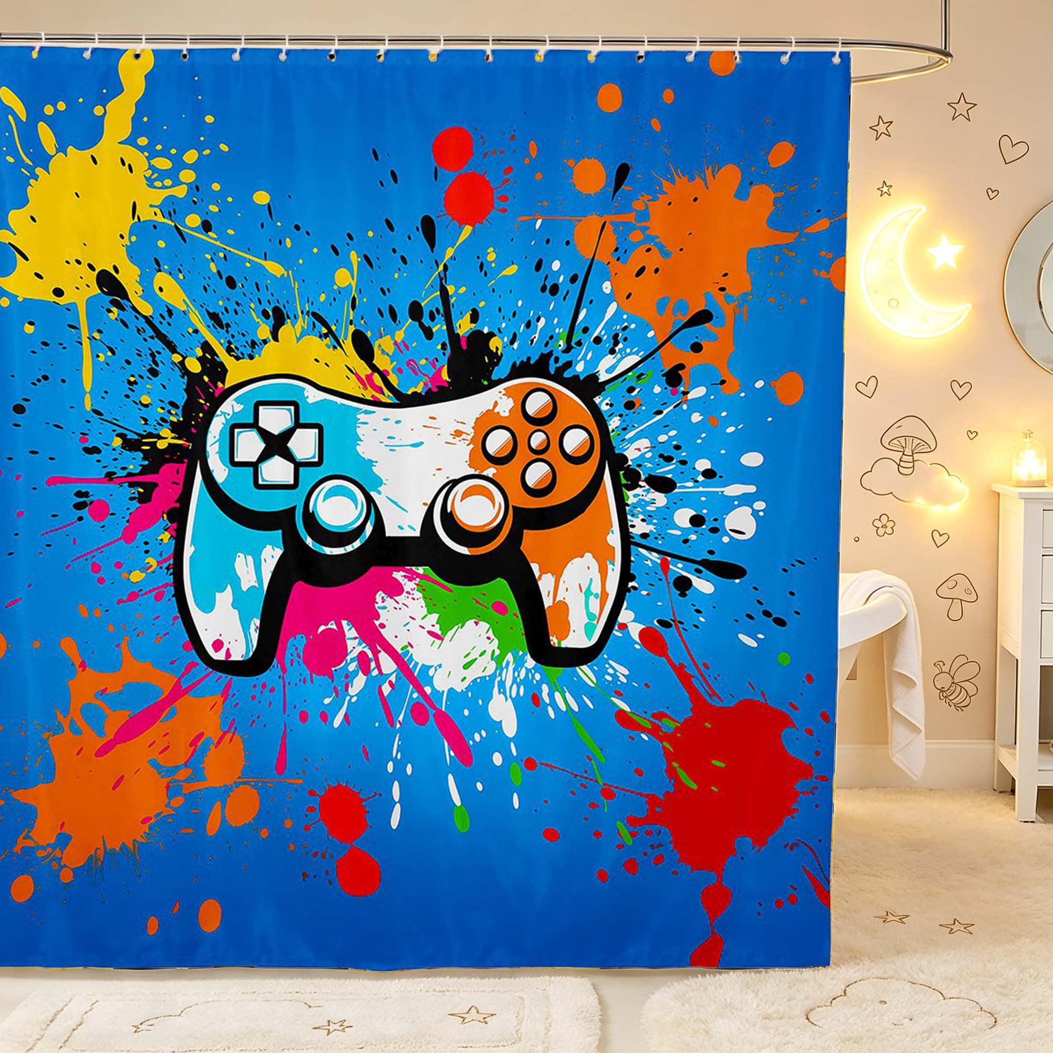 Erosebridal Cartoon Paint Game Controller Shower Curtain 72Wx78L,Splash ...