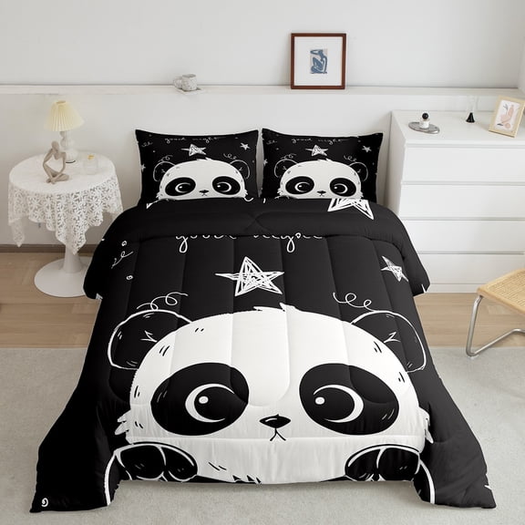 Erosebridal Cartoon Panda Bedding Full Comforter Set, Kawaii Bear Down Comforter, Animal Wildlife Decor, 3pcs