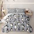 thumbnail image 1 of Erosebridal Cartoon Penguin Twin Quilt Set for Boys Girls, Animal Silhouette Print Twin Coverlet Set, 2-Piece, 1 of 7