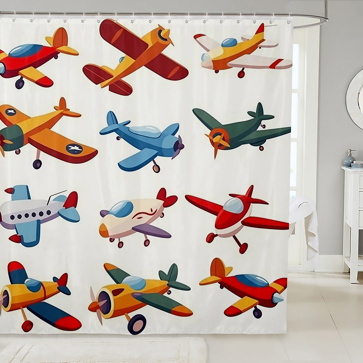 Erosebridal Cartoon Plane Bathroom Curtain 72x84, Retro Airplane ...