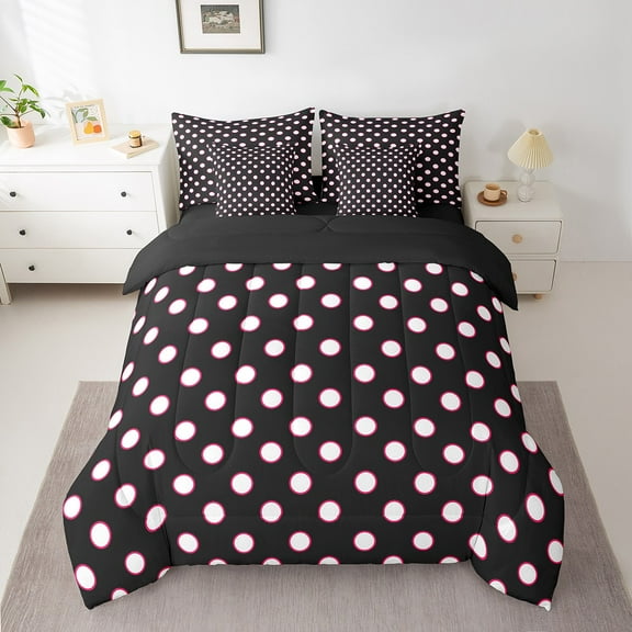Erosebridal Cartoon Polkadot Bedding King Size, Chic Gingham Bed in a Bag King size, Geometric Decor, Reversible 7pcs