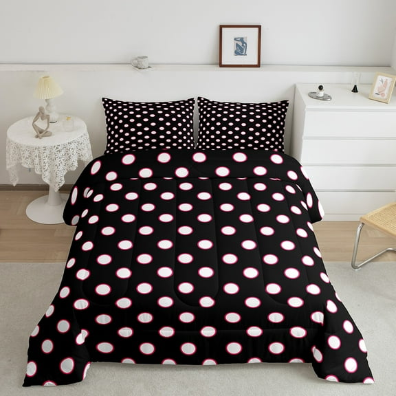 Erosebridal Cartoon Polkadot Bedding Sets King with Comforter, Chic Gingham Duvet Insert, Geometric Decor, Lightweight 3pcs