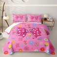 thumbnail image 1 of Erosebridal Cartoon Polkadot Bow Bed Spread Queen for Girls, Flower Floral Queen Coverlet Set, 3pcs, 1 of 7
