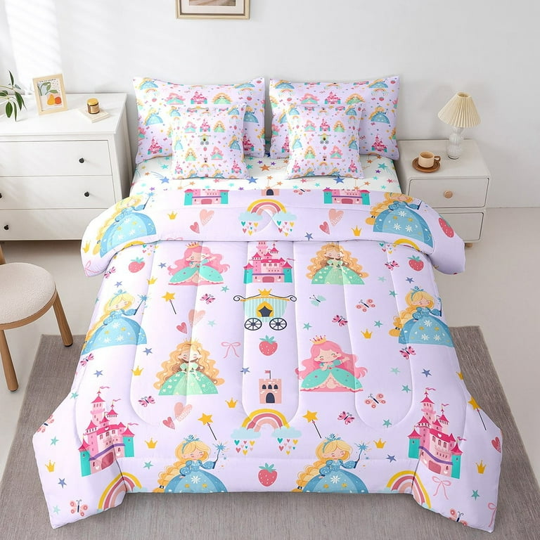 Erosebridal Cartoon Princess Bed in a Bag Twin Size,Purple Cartoon