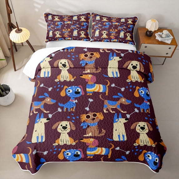 Erosebridal Cartoon Puppy Twin Quilt Set,Cute Dog Pattern Twin Coverlet Set For Girls,2pcs