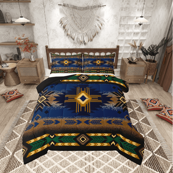 Erosebridal Tribal Aztec Bedding Twin Comforter Set,Hippie Boho Down Comforter,Microfiber Reversible Bedding Sets Twin with Comforter,Teenager Bedroom Decor,3pcs