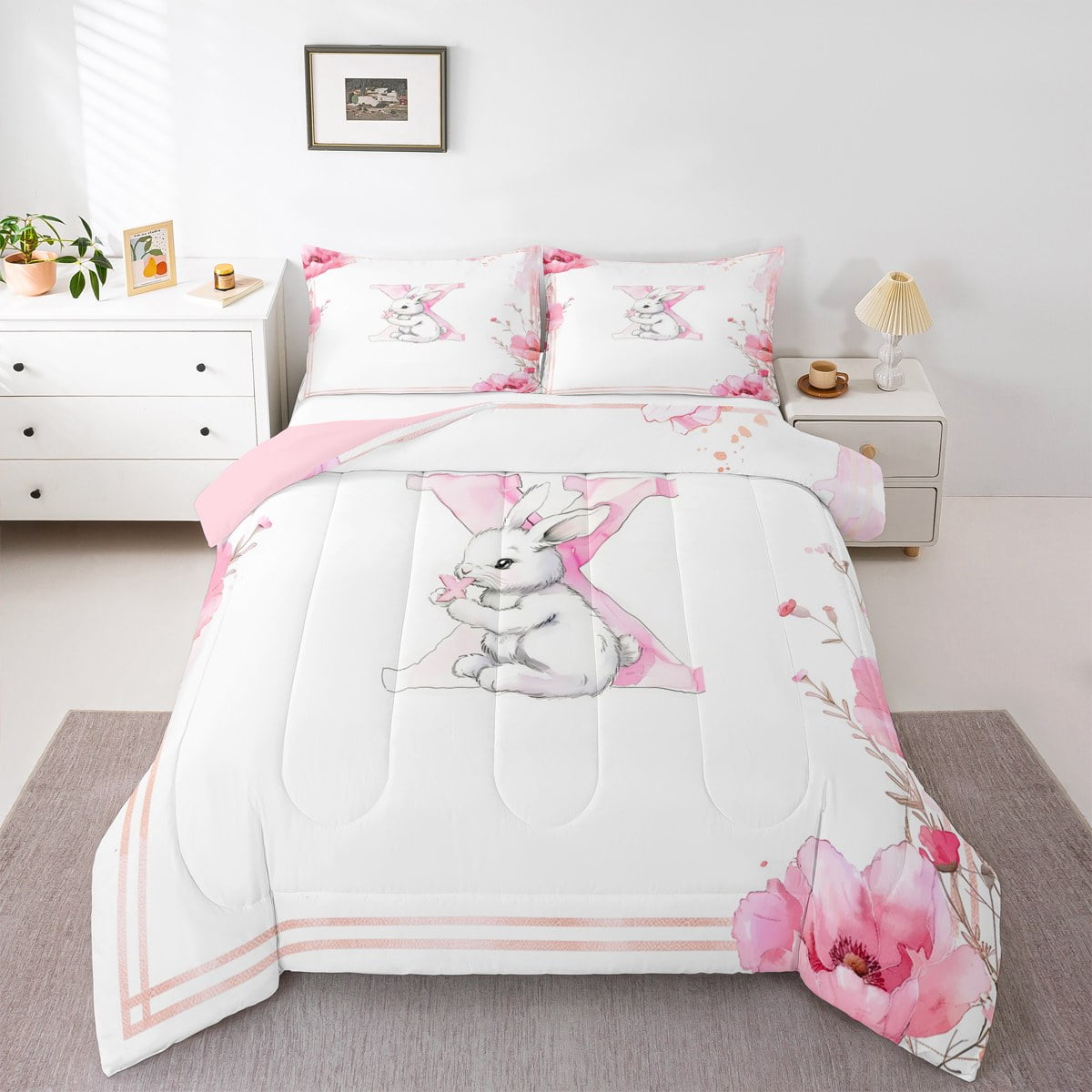 Erosebridal Cartoon Rabbit Comforter Sets Full Size,Letter X Comforters ...