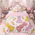 thumbnail image 1 of Erosebridal Cartoon Rabbit Silhouette Twin Comforter Sets,Pink White Geometric Checkered Bedding Set For Teens, Reversible 2pcs, 1 of 7