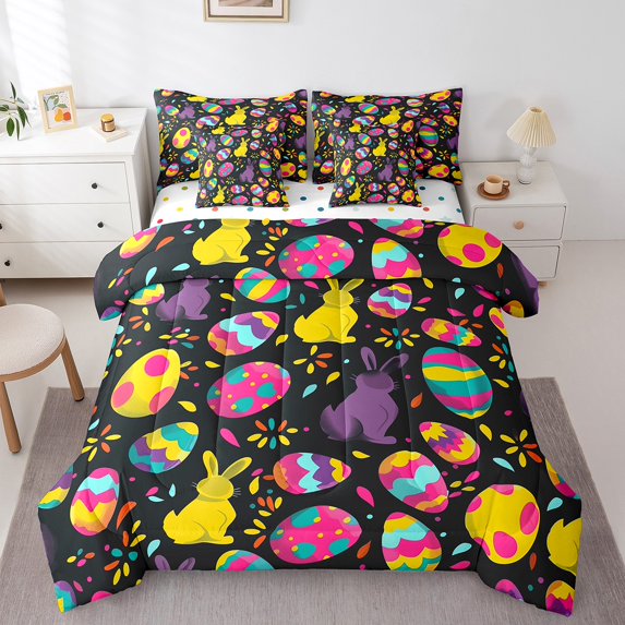 Erosebridal Cartoon Rabbits Bedding Sets Twin Size, Kawaii Bunnies Comforter Sets with Sheets, Happy Easter Decor, Reversible 7pcs