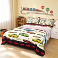 thumbnail image 1 of Erosebridal Cartoon Race Car King Sheets, Colorful Bedding, Yellow Border 4-Piece (1 Flat Sheet, 1 Fitted Sheet and 2 Pillowcases), 1 of 6