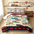 thumbnail image 1 of Erosebridal Cartoon Race Car Quilt Full, Colorful Full Bedspread Sets, Yellow Border 3pcs 1 Coverlet and 2 Pillowcases, 1 of 7