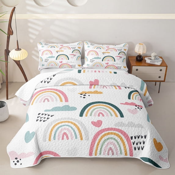 Erosebridal Cartoon Rainbow Cloud Quilt Full for Boys Girls, Cute Love Heart Full Bedspread Sets, 3-Piece
