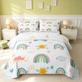 thumbnail image 1 of Erosebridal Cartoon Rainbow Quilt King, Cute Stars King Coverlet Set, Polka Dots Reversible, Teal Peach, 3pcs (1 Bedspread and 2 Pillowcases), 1 of 7