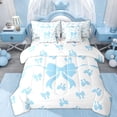 thumbnail image 1 of Erosebridal Cartoon Ribbon Bedding Comforter Set 7pcs for Kid, Butterfly Knot Queen Bedding Sets, White Blue, 1 of 7