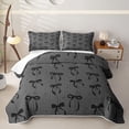 thumbnail image 1 of Erosebridal Cartoon Ribbon Girls Quilt King, Fashion Bowknot King Coverlet Set, Grey Black, 3pcs, 1 of 7