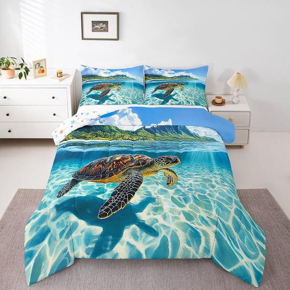 Erosebridal Cartoon Sea Turtle Comforter Sets Twin Size, Marine Wildlife Comforters & Duvets, Ocean Theme Room Decor, Reversible 2pcs