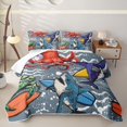 thumbnail image 1 of Erosebridal Cartoon Shark Animal Twin Quilt Set for Boys Men, Graffiti Surf Print Twin Coverlet Set, 2pcs, 1 of 7