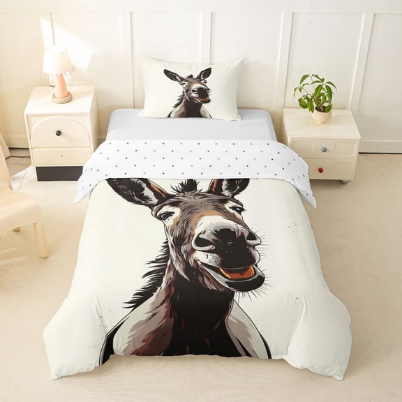 Erosebridal Cartoon Smiling Donkey Print Twin Bedding, Farm Animal Duvet Cover Set for Kids Boys and Girls, Reversible 2 Pieces, 1 Duvet Cover and 1 Pillowcase