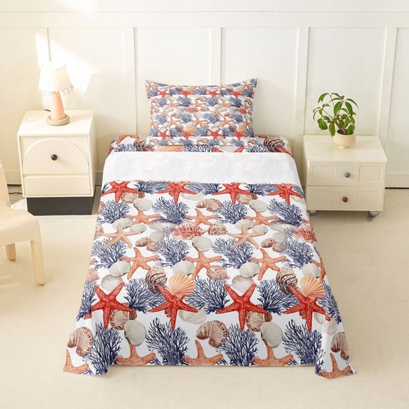 Erosebridal Cartoon Starfish Twin Sheet Sets for Kids, Ocean Coral Bedding, 3-Piece