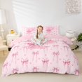 thumbnail image 1 of Erosebridal Cartoon Stripes Bow Queen Duvet Cover Set For Teens,Girls Pink Personalized Initial P Bedding,Pink Reversible,3 Pieces,No Comforter, 1 of 5