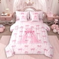 thumbnail image 1 of Erosebridal Cartoon Stripes Bow Twin Bedding Sets 7-Piece For Teens,Girls Pink Personalized Initial A Bedding Comforter Set,Pink Reversible, 1 of 6