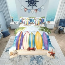 Erosebridal Cartoon Surfboard Bedding Twin Size, Red Crab Bedding Sets Twin Size, Marine Ocean Reversible Bed Set, Ultra Soft Room Decoration, 7 Pieces