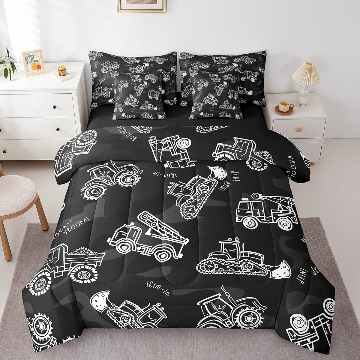 Happy Camping Bed Sheet Set Queen Size - Rustic Camper Tent Theme For Boys, Kids, Teens Bedroom