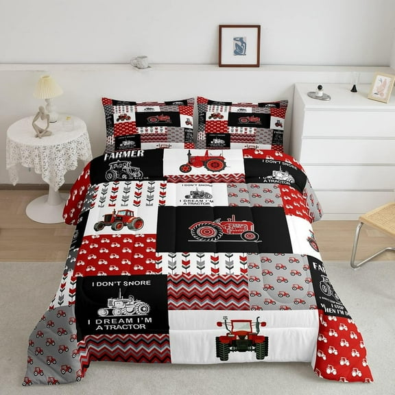 Erosebridal Cartoon Tractor Comforter Set Farm Tractor Down Duvet Vehicle Truck Bedding Set Harvester Excavator Comforter 1 Comforter Set with 1 Pillowcase Twin Size