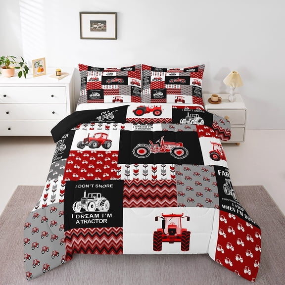 Erosebridal Cartoon Tractor Comforter Set Farm Tractor Down Duvet Vehicle Truck Bedding Set Harvester Excavator Comforter 1 Comforter Set with 2 Pillowcases Full Size