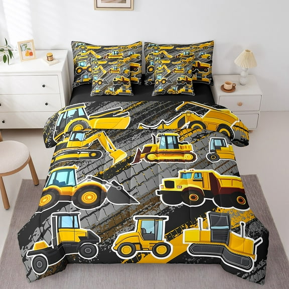 Erosebridal Cartoon Truck Bed in a Bag Twin size, Construction Vehicle Bed Set, Tractor Decor, Reversible 7pcs