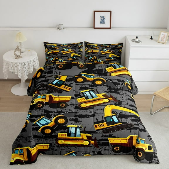 Erosebridal Cartoon Truck Bedding Sets Twin with Comforter, Construction Vehicle Duvet Insert, Tractor Decor, Reversible 2pcs