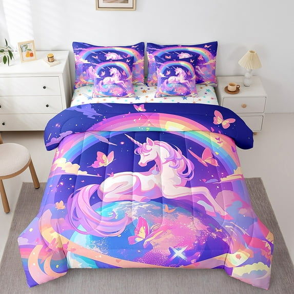 Erosebridal Cartoon Unicorn Bedding Sets Twin Size 7-Piece, Bedroom Decor, Breathable