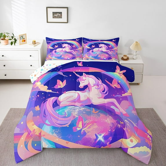 Erosebridal Cartoon Unicorn Comforter Sets King Size, Bedroom Decor, Breathable 3-Piece