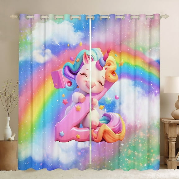 Erosebridal Cartoon Unicorn Curtains Pack of 2 (38x45), Glitter Rainbow 30%-50% Blackout Curtains for Bedroom, Monogrammed Z 30%-50% Black Out Curtains, Window Curtains Room Decor