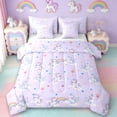 thumbnail image 1 of Erosebridal Cartoon Unicorn Girls 7-Piece Twin Bedding Sets,Dreamy Princess Style Rainbow Bedding Comforter Set For Kids,Reversible, 1 of 7