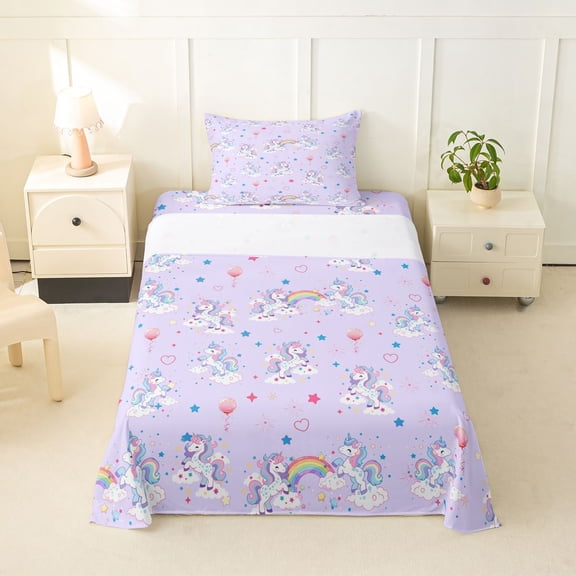 Erosebridal Cartoon Unicorn Girls Twin Sheet Sets,Dreamy Princess Style Rainbow Bedding For Kids 3 Pieces