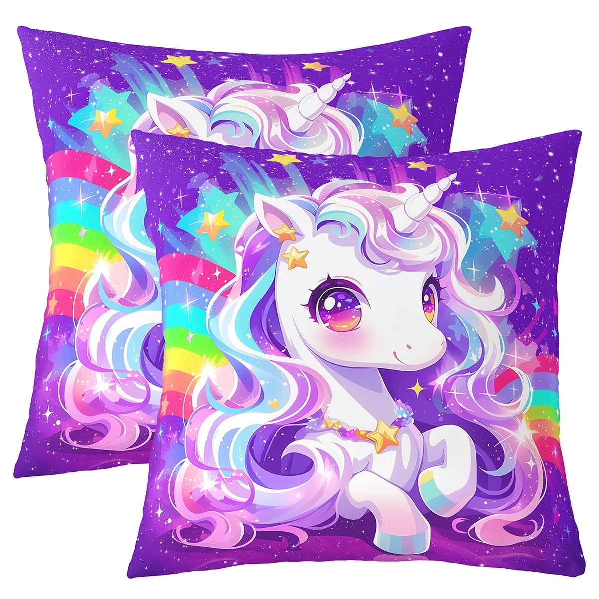 Erosebridal Cartoon Unicorn Pillow Cases Set of 2,Bling Rainbow Cushion ...