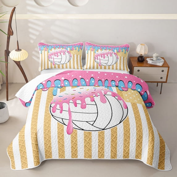 Erosebridal Cartoon Volleyball Boys Girls Twin Quilt Set, Ice Cream Drip Twin Coverlet Set, 2pcs