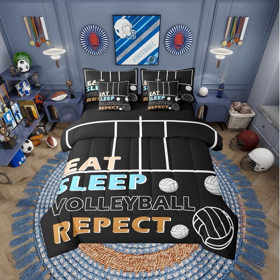 Erosebridal Cartoon Volleyball Comforter Sets Twin Size, Ball Sports Comforters & Duvets, Teens, Reversible 7-Piece