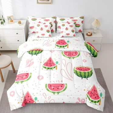 Erosebridal Cartoon Watermelon Bedding Sets Twin Size,Kawaii Fruit Comforter Sets with Sheets,Cute Decor,Lightweight,7-Piece
