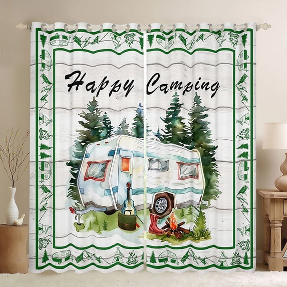 Erosebridal Cartoon White RV Car Blackout Curtains Set of 2 (52x84 Each) for Kids Teens,Happy Camping Window Curtains for Boys Girls,Microfiber Bedroom Decor
